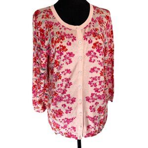 Talbots Medium Floral Button-Front Cardigan Pink & Red